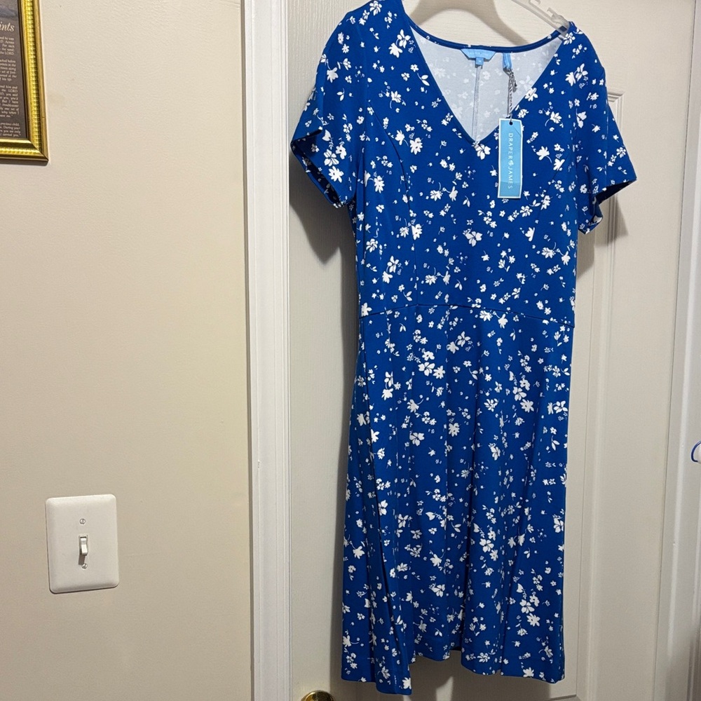 Draper James Blue and White Floral Midi Dress